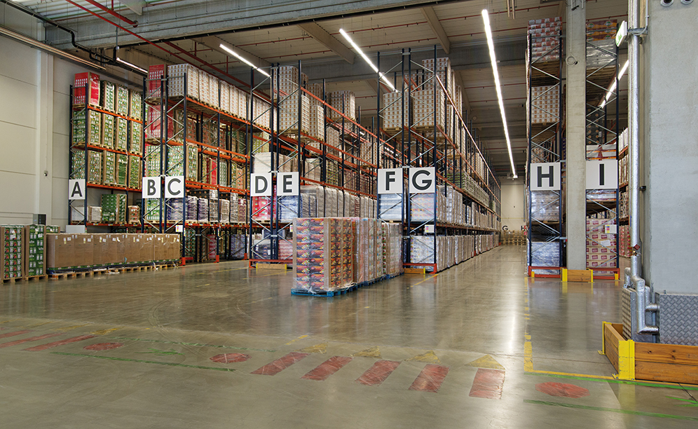 Um total de 4.800 paletes é a capacidade de armazenamento oferecida pelas sete estantes convencionais duplas e duas simples, de 9 m de altura e 58 m de comprimento, instaladas pela Mecalux